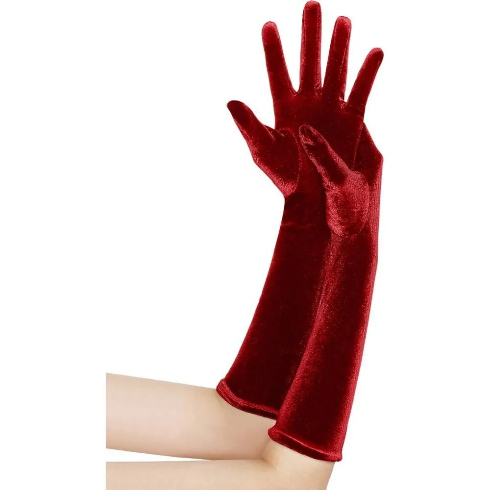 Women's Red Short Velvet Gloves Design Flapper Party Tea Costume Accessories
